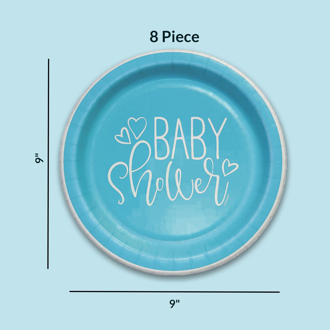 8 Count Blue Hearts Baby Shower Disposable Paper Dinner Plates 9" Party Tableware for Baby Boy